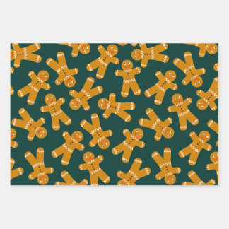 Gingerbread Cookies on Green Wrapping Paper Sheet