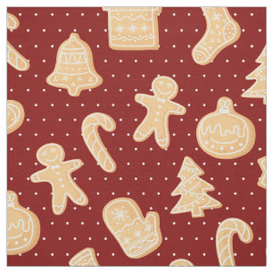 Gingerbread Cookies on Red Dots Pattern Holiday Fabric