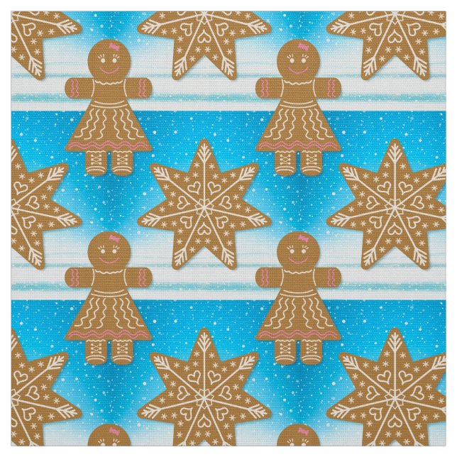 Gingerbread Cookies Pattern Whimsical Snowflakes Fabric (Swatch)