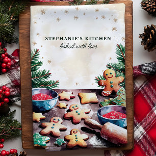 Gingerbread Cookies Personalised Christmas Tea Towel