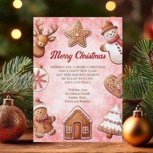 Gingerbread Cookies Red Background Christmas Holiday Card