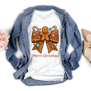 Gingerbread Coquette Bow Christmas Holiday  T-Shirt