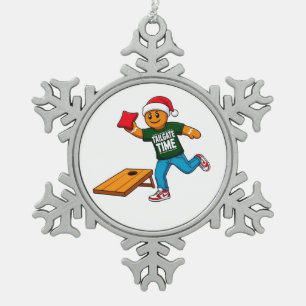 Gingerbread Cornhole Christmas Sport Holiday Snowflake Pewter Christmas Ornament
