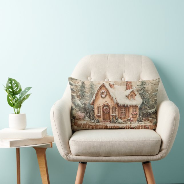 Gingerbread Cottage Winter Forest House Lumbar Cushion (Chair)