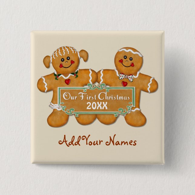 Gingerbread Couple First Christmas 15 Cm Square Badge (Front)