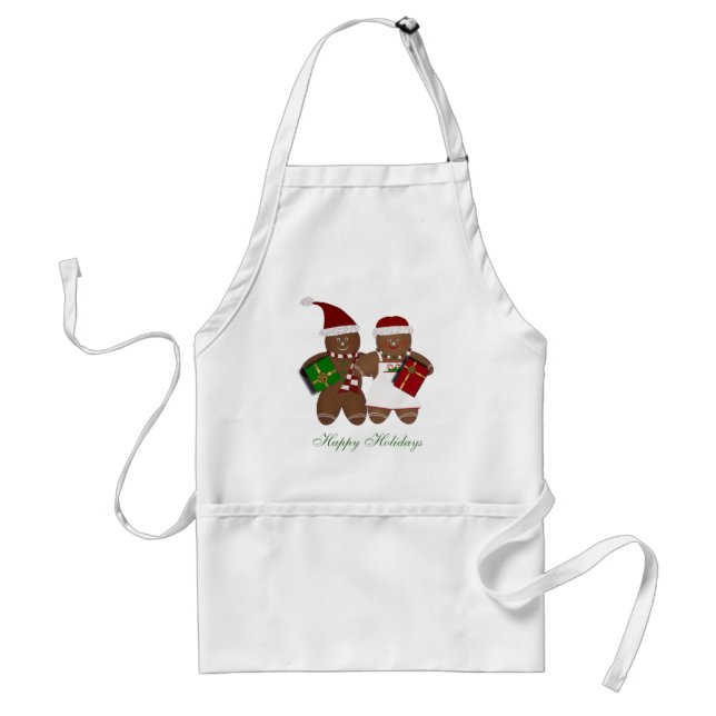 Gingerbread Couple Happy Holidays Apron (Front)