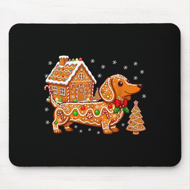 Gingerbread Dachshund Christmas Tree House Cookie  Mouse Pad (Front)