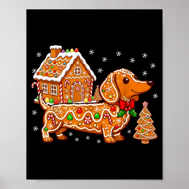 Gingerbread Dachshund Christmas Tree House Cookie  Poster (Front)