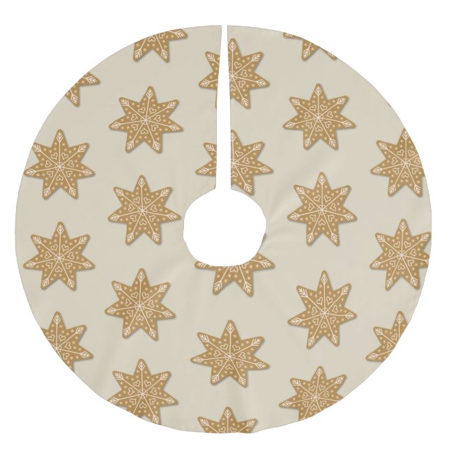 Gingerbread Decorated Star Cookie Pattern Brushed Polyester Tree Skirt (Front)