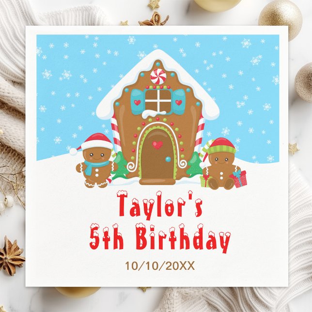 Gingerbread Decorating Birthday Party Blue and Red Napkin (Creator Uploaded)