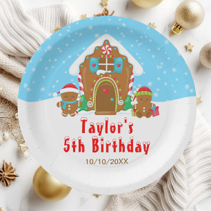 Gingerbread Decorating Birthday Party Blue and Red Paper Plate