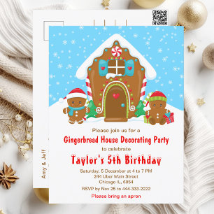 Gingerbread Decorating Birthday Party Blue and Red Postcard