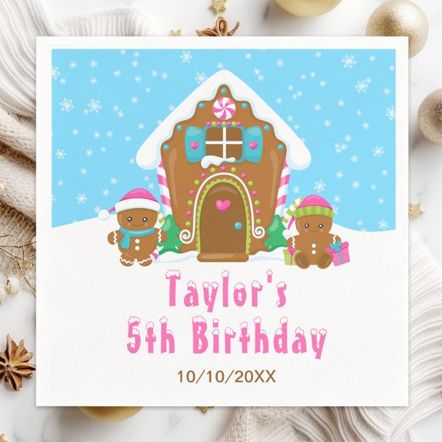 Gingerbread Decorating Birthday Party Blue Pink Napkin (Creator Uploaded)