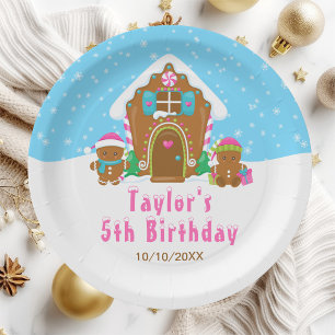 Gingerbread Decorating Birthday Party Blue Pink Paper Plate