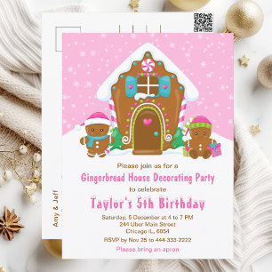 Gingerbread Decorating Birthday Party Bright Pink Postcard