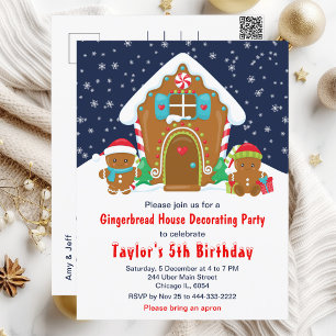 Gingerbread Decorating Birthday Party Navy and Red Postcard