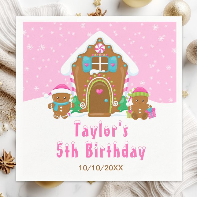 Gingerbread Decorating Birthday Party Pink Napkin (Creator Uploaded)
