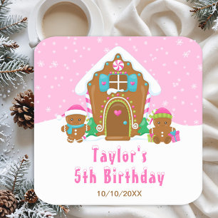 Gingerbread Decorating Birthday Party Pink Square Paper Coaster
