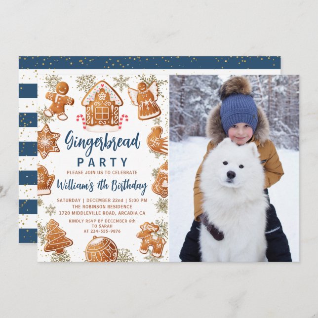 Gingerbread Decorating Holiday Birthday Photo Invitation (Front/Back)