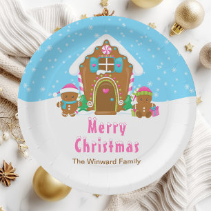Gingerbread Decorating Party Bright Blue and Pink Paper Plate