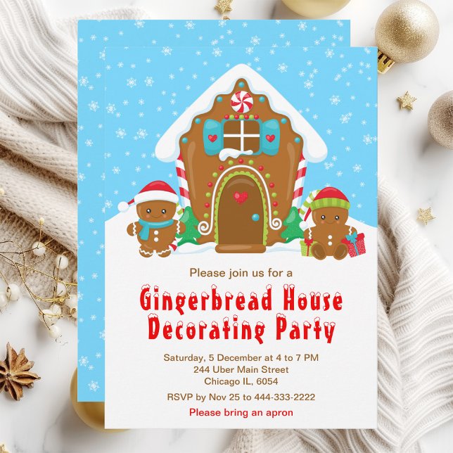 Gingerbread Decorating Party Bright Blue and Red Invitation (Creator Uploaded)