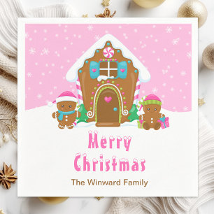 Gingerbread Decorating Party Bright Pink Napkin