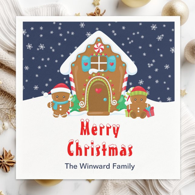 Gingerbread Decorating Party Navy Blue and Red Napkin (Creator Uploaded)