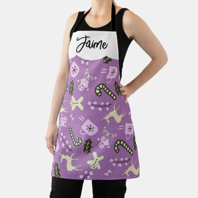 Gingerbread Deer Candycane Greenery Christmas     Apron (Insitu)