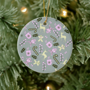 Gingerbread Deer Candycane Greenery Christmas Ceramic Tree Decoration