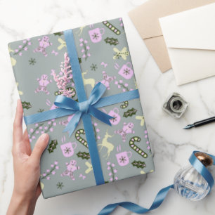 Gingerbread Deer Candycane Greenery Christmas Wrapping Paper