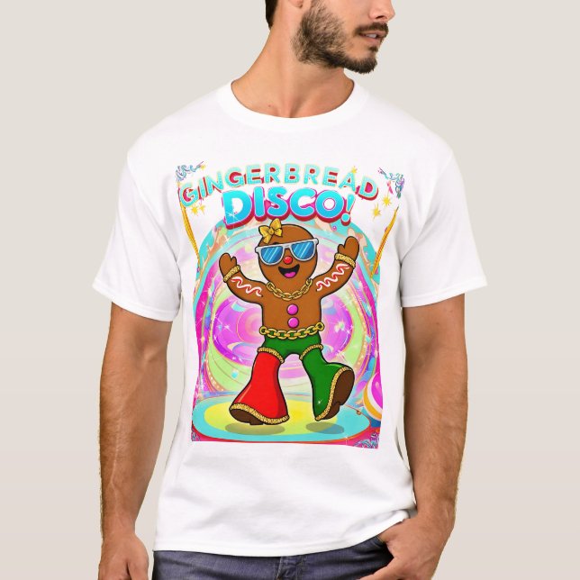Gingerbread Disco Party Retro Christmas Design T-Shirt (Front)