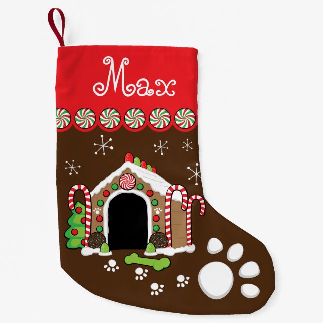 gingerbread dog house small christmas stocking (Front)