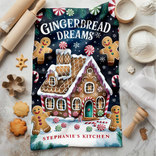 Gingerbread Dreams Personalised Christmas Tea Towel