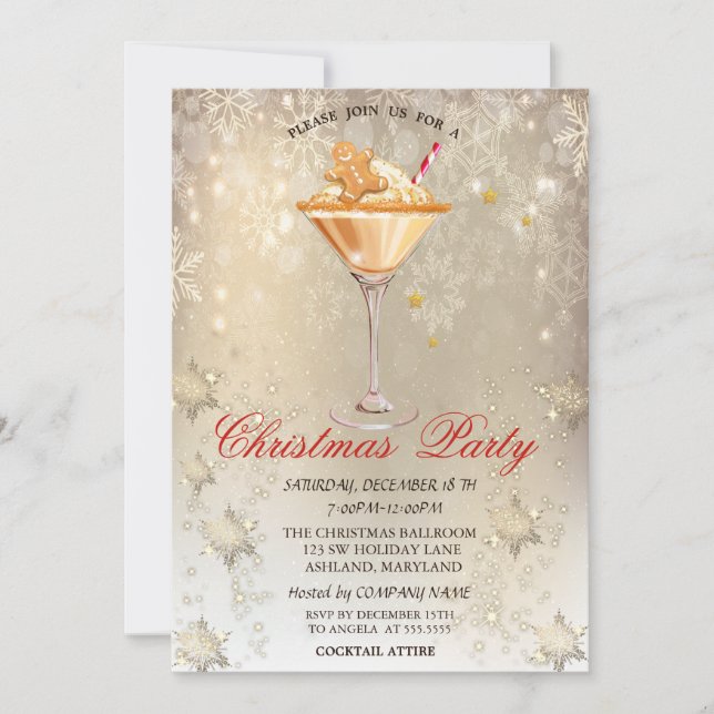 Gingerbread Drink Snowflakes Gold Party  Invitation (Front)