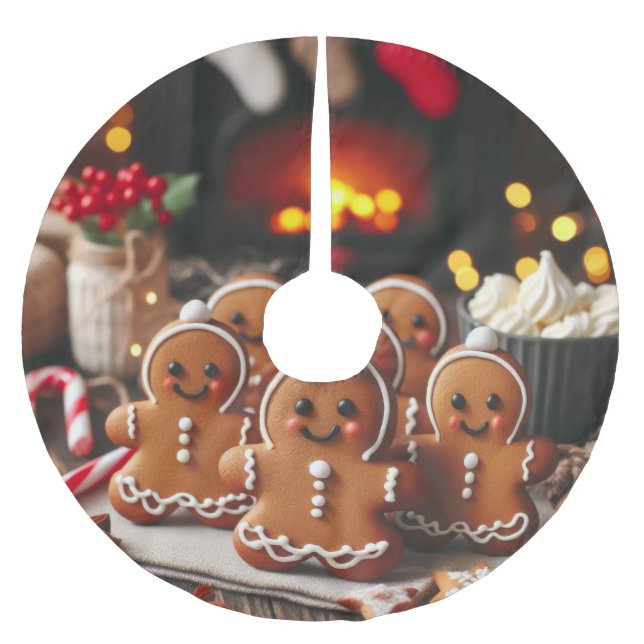 Gingerbread Family by the Fire Brushed Polyester Tree Skirt (Front)
