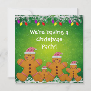 Gingerbread Family & Christmas Lights Party Invite