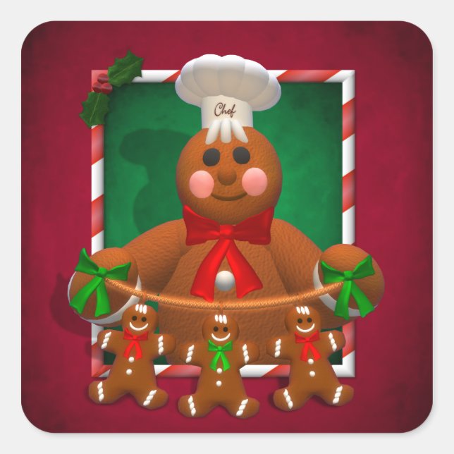 Gingerbread Family: Funny Baker Square Sticker (Front)
