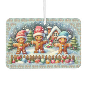 Gingerbread Family Snowy Christmas Scene Car Air Freshener