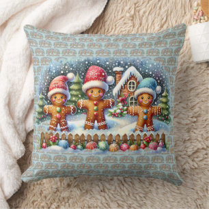 Gingerbread Family Snowy Christmas Scene Cushion