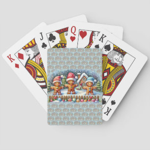 Gingerbread Family Snowy Christmas Scene Playing Cards