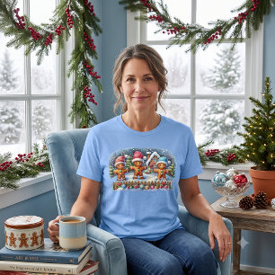 Gingerbread Family Snowy Christmas Scene T-Shirt