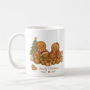 Gingerbread Family with Christmas Tree Watercolor Coffee Mug
