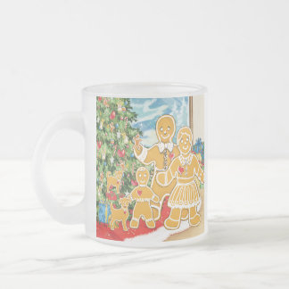 Gingerbread Family With Their Christmas Tree Frosted Glass Coffee Mug
