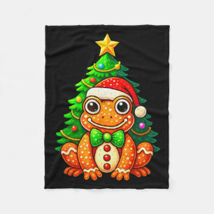 Gingerbread Frog Wearing Santa Hat Christmas Tree Fleece Blanket