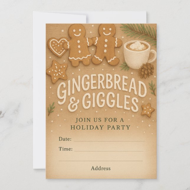 Gingerbread & Giggles Winter Party Invitation  (Front)