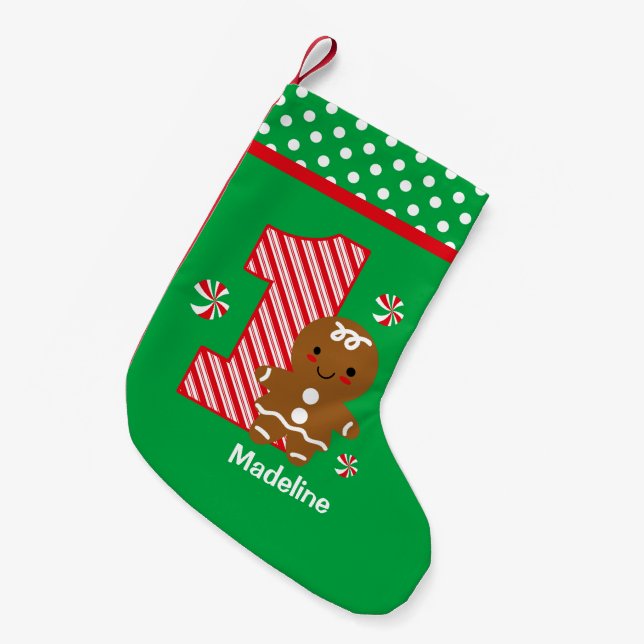 Gingerbread Girl 1st Birthday Small Christmas Stocking (Front (Hanging))