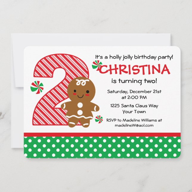 Gingerbread Girl 2nd Birthday Invitation (Front)