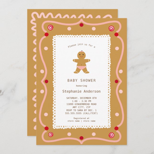 Gingerbread Girl Baby Shower Invitation (Front/Back)