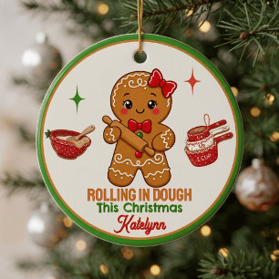 Gingerbread Girl Baker Rolling In Dough Christmas Ceramic Tree Decoration