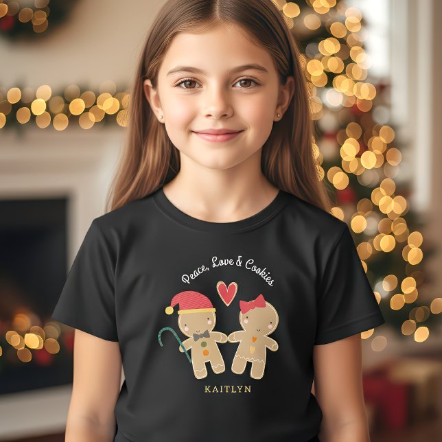Gingerbread Girl Boy Holiday Peace Love Cookies  T-Shirt (Creator Uploaded)